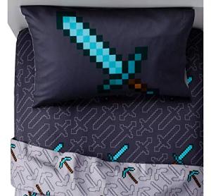 Minecraft Full Size Bedding Sheet Set, 4 Pieces (One Fitted, One Flat, Two Pillowcases)