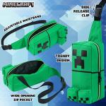 Minecraft Crossbody Bag for Kids Teens Creeper Sling Chest Bag for Travel with Adjustable Strap Gamer Gifts for Boys (Green)
