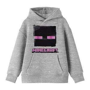 Minecraft Enderman Face Long Sleeve Athletic Heather Youth Hooded Sweatshirt-XL