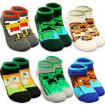 Minecraft Socks Set for Boys - Video Game Apparel Bundle with 6 Pairs of Socks for Toddler Boys Size 4.5-8.5 Plus Stickers Set for Ages 3-5