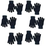 Winter Magic Knit Gloves - 6 Pairs, Stretchy Full Fingers, Suitable for Kids, Teens & Women - All Black Series, One Size Fits All
