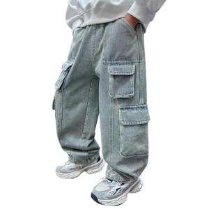 Kids Clothes,Pantalones para niños,Boy Baggy Jean Casual Straight Wide Leg Denim Pants Elastic Waist Loose Y2k Cargo Pant Fashion Fall Trousers Lounge Streetwear C-Light Blue 7-8 Years