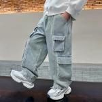 Kids Clothes,Pantalones para niños,Boy Baggy Jean Casual Straight Wide Leg Denim Pants Elastic Waist Loose Y2k Cargo Pant Fashion Fall Trousers Lounge Streetwear C-Light Blue 7-8 Years