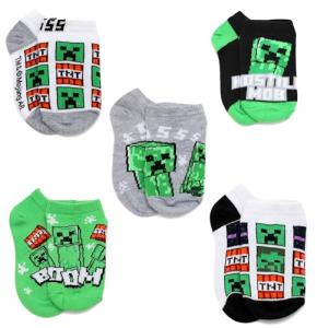 Minecraft Boy's 5 Pack Character Socks, Green/Grey, Small