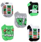Minecraft Boy's 5 Pack Character Socks, Green/Grey, Small