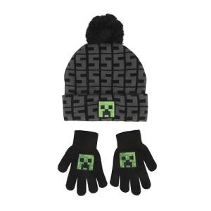 Minecraft SSSS Creeper Toddler Black 2-Piece Knit Beanie & Gloves Set