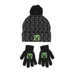 Minecraft SSSS Creeper Toddler Black 2-Piece Knit Beanie & Gloves Set