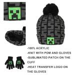 Minecraft SSSS Creeper Toddler Black 2-Piece Knit Beanie & Gloves Set