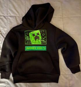 Minecraft Creeper Black Pullover Hoodie Boys Size XS