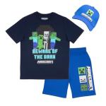 Minecraft Boys 3-Piece Creeper, Skeleton, Zombie Set - Short Sleeve Graphic T-Shirt, Shorts, and Baseball Cap Outfit for Kids (Blue, Size 7)