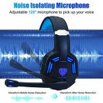 Gaming Headset for PS4, PC, Xbox One, PS5, for Nintendo Switch, Wired Over Ear Headphones with Stereo Surround Sound, Noise-Cancelling Microphone, LED Lights for Kids Adults, Black Blue
