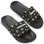 Minecraft Boys Sliders or Flip Flops for Beach and Pool - Boys Gifts (Black Sliders, 12-13 US)