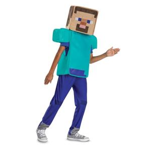 Disguise Minecraft Steve Costume for Kids, Official Minecraft Costume Pop Out Outfit with Headpiece, Child Size (10-12)