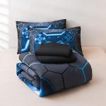 NTBED 5pcs Game Console Comforter Set for Boys Girls Kids Gaming Geometric Bed in a Bag Lightweight Microfiber Gamer Bedding Sets (Blue, Twin)