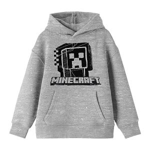 Minecraft Monochrome Creeper Long Sleeve Athletic Heather Youth Hooded Sweatshirt-XL
