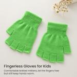Zitokin Fingerless Gloves Kids, Ash Trainer Costume Halloween Green Gloves Knitted Winter Typing Mittens for Boys & Girls (Green)