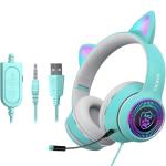 Cat Ear Gaming Headphones Wired AUX 3.5mm with LED Light, VIGROS Flashing Stereo Game Headphones Surround Sound Over-Ear Headsets with Microphone Fit Kids & Adult for PC, PS4, Switch, Mobile, Laptop