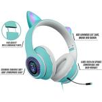 Cat Ear Gaming Headphones Wired AUX 3.5mm with LED Light, VIGROS Flashing Stereo Game Headphones Surround Sound Over-Ear Headsets with Microphone Fit Kids & Adult for PC, PS4, Switch, Mobile, Laptop