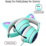 Cat Ear Gaming Headphones Wired AUX 3.5mm with LED Light, VIGROS Flashing Stereo Game Headphones Surround Sound Over-Ear Headsets with Microphone Fit Kids & Adult for PC, PS4, Switch, Mobile, Laptop