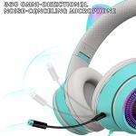 Cat Ear Gaming Headphones Wired AUX 3.5mm with LED Light, VIGROS Flashing Stereo Game Headphones Surround Sound Over-Ear Headsets with Microphone Fit Kids & Adult for PC, PS4, Switch, Mobile, Laptop