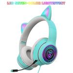 Cat Ear Gaming Headphones Wired AUX 3.5mm with LED Light, VIGROS Flashing Stereo Game Headphones Surround Sound Over-Ear Headsets with Microphone Fit Kids & Adult for PC, PS4, Switch, Mobile, Laptop