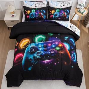 NTBED Game Console Comforter Set for Boys Girls Kids Space Universe 3D Gaming Bed Lightweight Microfiber Gamer Bedding Sets (Multi, Twin)