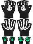 Bencailor 2 Pairs Halloween Glow in the Dark Fingerless Gloves Skeleton Knitted Skull Gloves Cosplay Costume Accessories(5-11 Years)