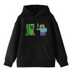Minecraft Steve & Creeper Long Sleeve Youth Black Hooded Sweatshirt-XL