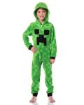 Minecraft Kids Fleece Creeper Hooded Union Suit Zip-Front Footless Sleeper Pajama (8, Small) Green