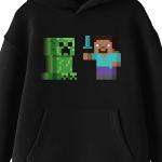 Minecraft Steve & Creeper Long Sleeve Youth Black Hooded Sweatshirt-XL
