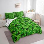 Green Pixelated Gamer Bedding Set Queen Size,Video Games 7Pcs Comforter Set,Kids Boys Girls Teens Room Decor,Cartoon Gamepad Bed in a Bag Modern Geometric Check Flat Fitted Sheet,2 Pillowcases
