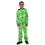 Minecraft Creeper Big Boys Cosplay Zip Up Coverall with Mesh Hood Mask Green 10-12