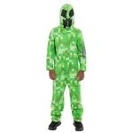 Minecraft Creeper Big Boys Cosplay Zip Up Coverall with Mesh Hood Mask Green 10-12