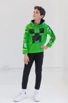Minecraft Creeper Little Boys Fleece Raglan Hoodie & Pants Green/Black 7-8