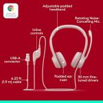 Logitech H390 Gaming Headphones, Wired Headphones with Mic, USB Headset with Microphone for PC, Noise Cancelling Microphone for Video Meetings, Music, Gaming - Rose