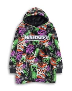 Minecraft Creeper Boys Multicolor Blanket Hoodie | Cozy Fleece Hooded Loungewear | Gaming Inspired Wear for Kids