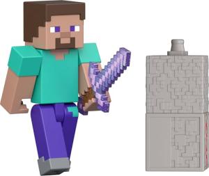Mattel Minecraft Toys, Steve Action Figure with Accessory & Redstone Building Piece, 3.25-inch Scale Collectible Set Inspired by The Video Game