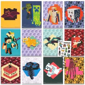 Mini Minecraft Posters for Kids - Minecraft Wall Art Bundle Includes 20 Mini Minecraft Room Posters (4" x 6"), Stickers, More | Minecraft Decorations