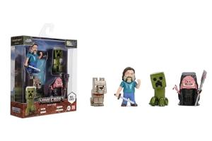 Jada Metalfigs 4-Pack – Minecraft Movie Die-Cast Figures – Steve, Wolf, Creeper, Malgohsa – 2.5-Inch Scale Collectible Set for Kids and Fans – Durable Metal Build