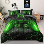 Z.Jian HOME Gamer Bedding Set, 5 Piece Twin Size, Green, for Boys Girls Kids Teens, Video Game Bedding Decorative Bed in a Bag with Comforter, Sheets, Pillow Case, Cushion Cover