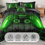 Z.Jian HOME Gamer Bedding Set, 5 Piece Twin Size, Green, for Boys Girls Kids Teens, Video Game Bedding Decorative Bed in a Bag with Comforter, Sheets, Pillow Case, Cushion Cover