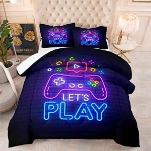 NINENINE Gaming Bedding Sets for Boys,Full Size Comforter Sets for Boys,Teen Boy Bedding,Video Game Bed Set with 1 Comforter 2 Pillowcases