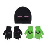 Minecraft Creeper & Enderman 3-Piece Beanie & Gloves Set