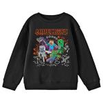 Minecraft Steve and Mobs with Doodle Background Youth Black Crew Neck Sweatshirt-XL