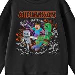 Minecraft Steve and Mobs with Doodle Background Youth Black Crew Neck Sweatshirt-XL