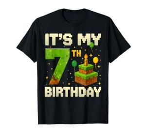 Birthday Boy 7 Years It's My 7th Birthday Game Video Pixel T-Shirt