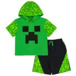 Minecraft Creeper Big Boys Hooded Cosplay T-Shirt and French Terry Shorts Outfit Set Green/Black 14-16