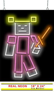 Block Girl Neon Sign | Jantec | 18" X 24" | Pixel Minecraft Roblox Kids Gaming