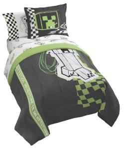 Jay Franco Minecraft Creeper Full Size Comforter Set - 7 Piece Bedding Includes Sheet Set & Pillow Covers - Super Soft Green & Gray Kids Bedding