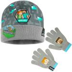 Minecraft Boys Winter Set, 6–14 Yrs, 3Pc Beanie Scarf Gloves, 2Pc Knit Cap Mitts, 1 Pc Bucket Hat|Beanie Gifts for Boys (6-14 Years, Grey Hat & Gloves)